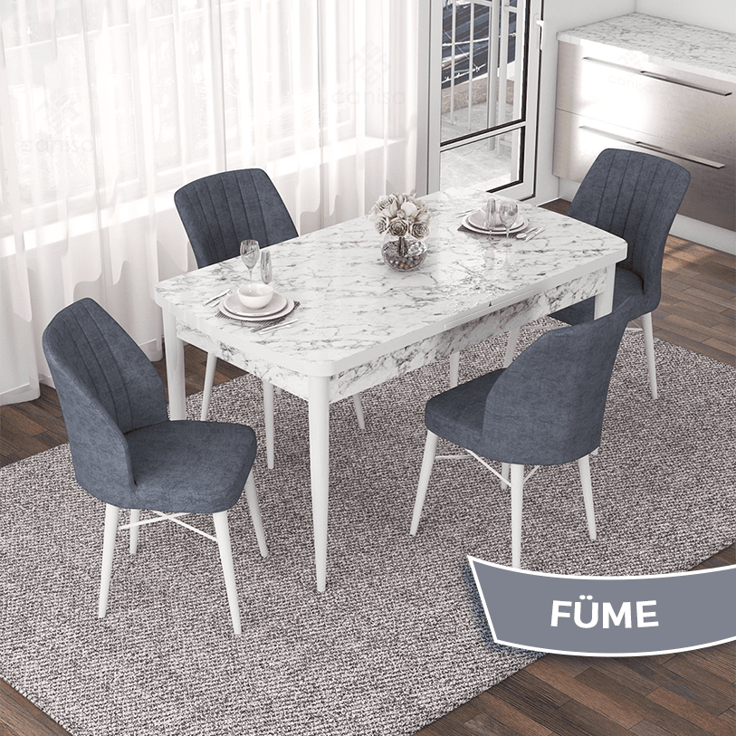 masa beyaz mermer desen sandalye füme