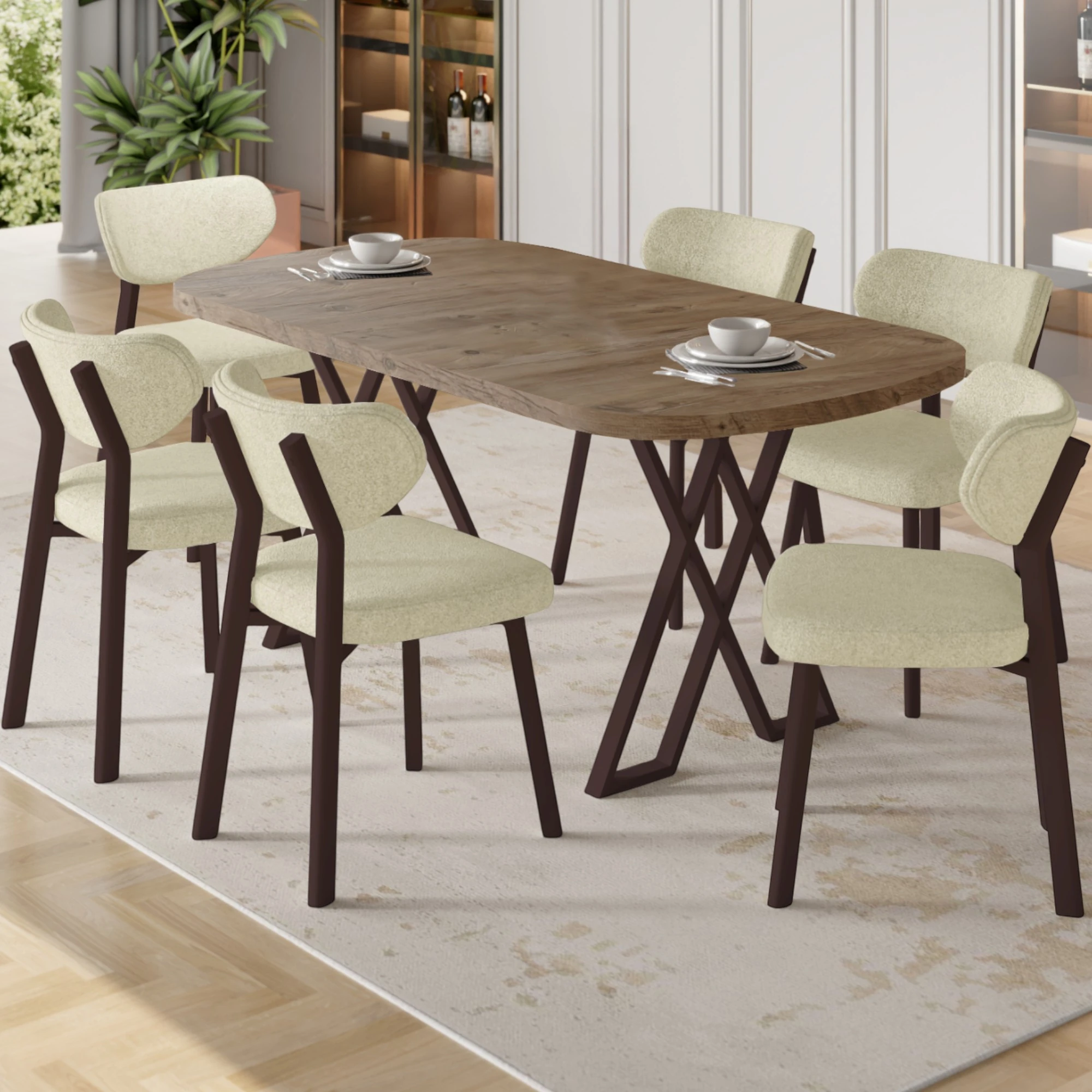 Atlantik Çam Masa Krem Sandalye