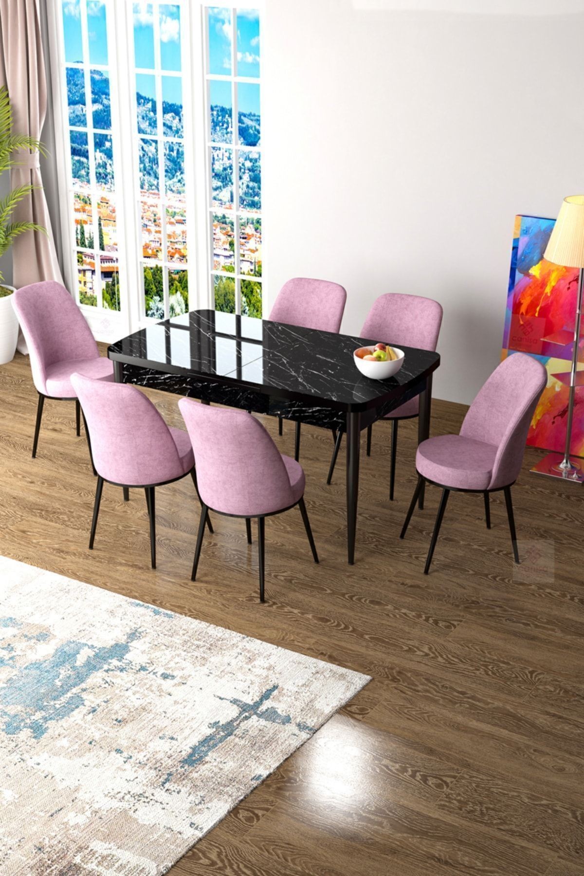 masa si̇yah sandalyeler pembe
