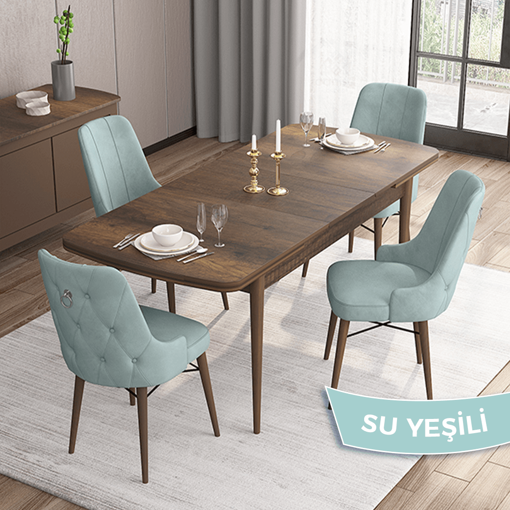 Su Yeşili Sandalye Barok Ahşap Desen Masa