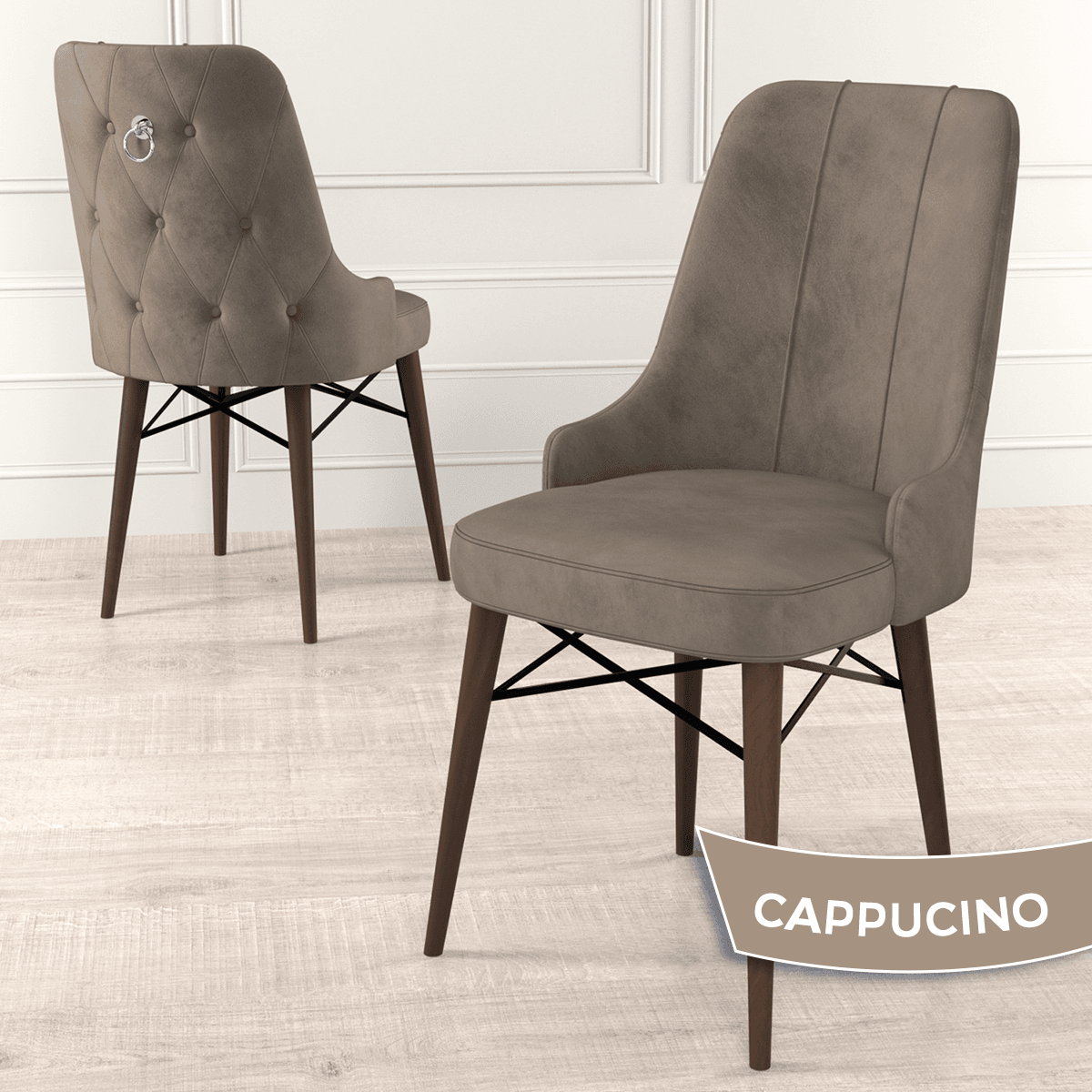 Are Serisi 80x132 Mdf Açılabilir Gümüş Halka Barok Ahşap Desen Masa Takımı Ve 4 Sandalye