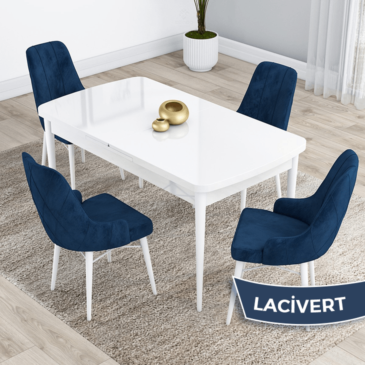 beyaz masa sandalye lacivert