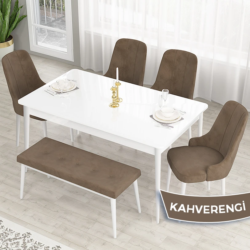 Siyah mermer desen masa Kahverengi Sandalye