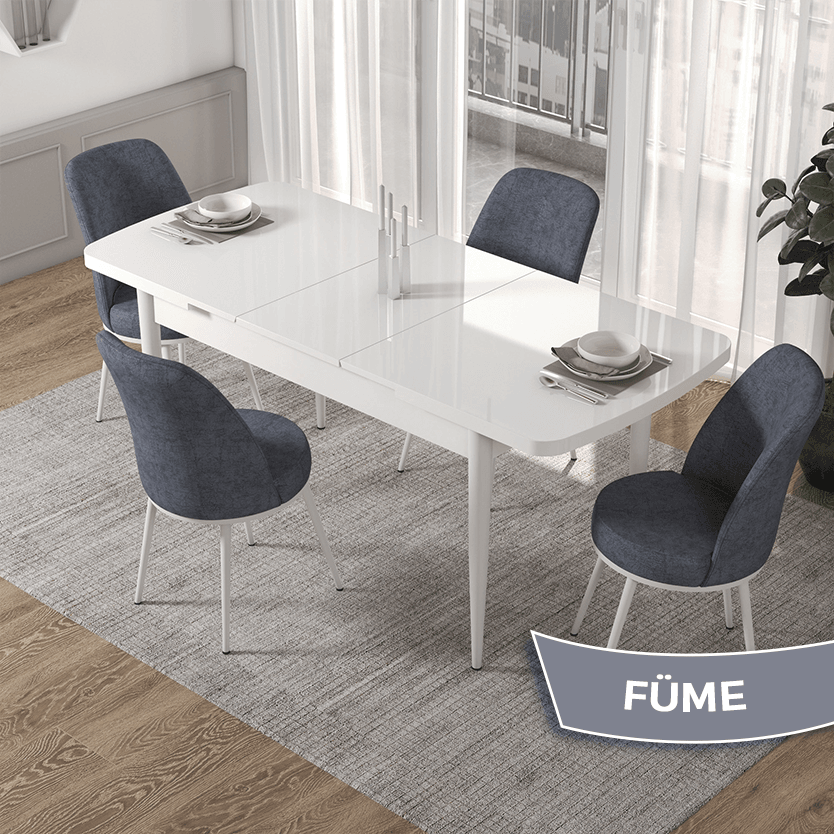 masa beyaz/sandalyeler füme
