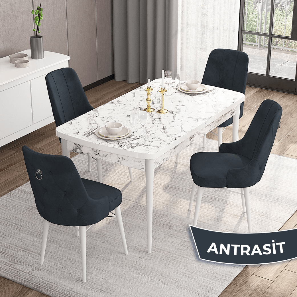 Antrasit Sandalye beyaz Mermer Desen Masaa