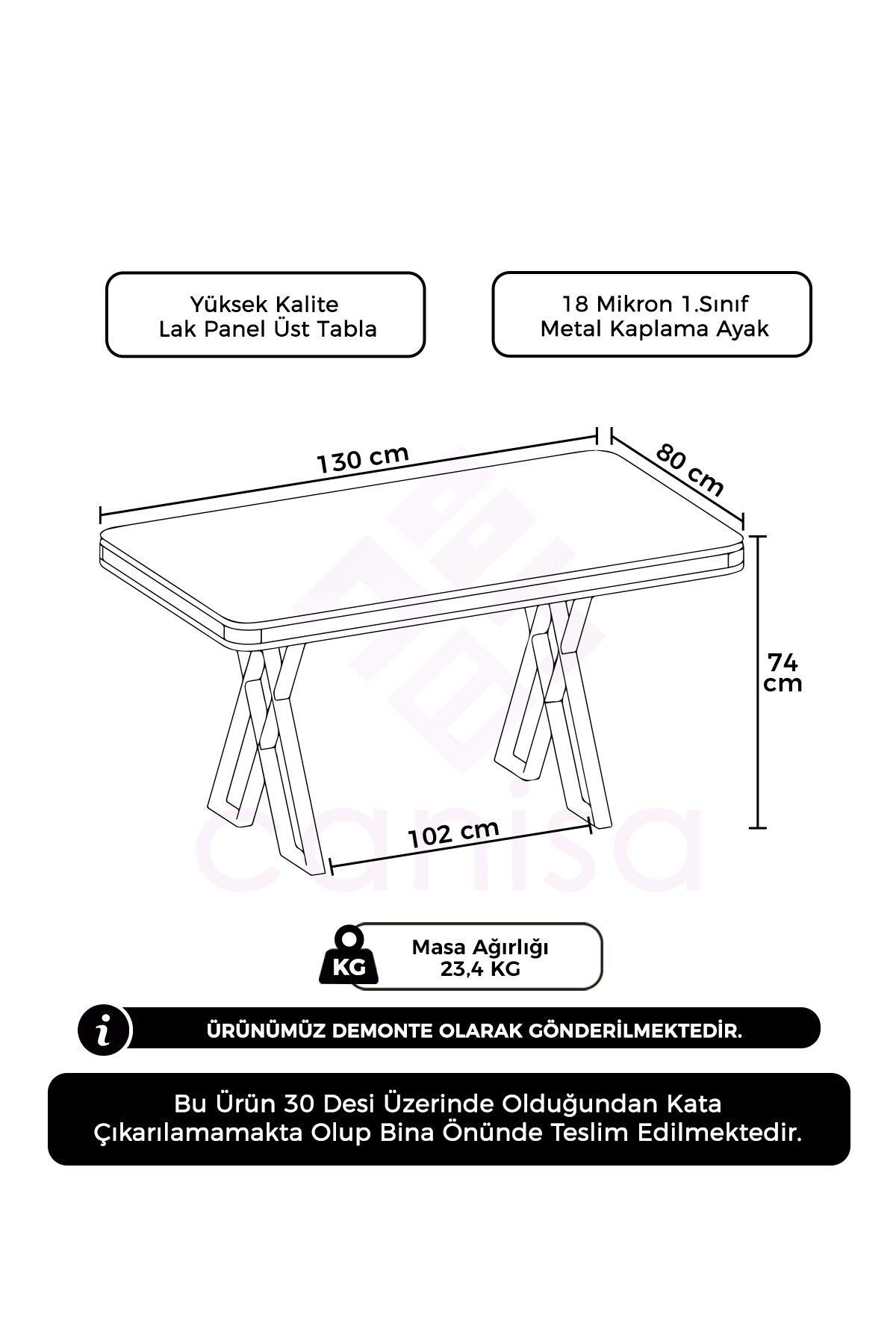 Vals Serisi 80x130 Lak Panel Sabit Masa Krom Kaplama Ayak