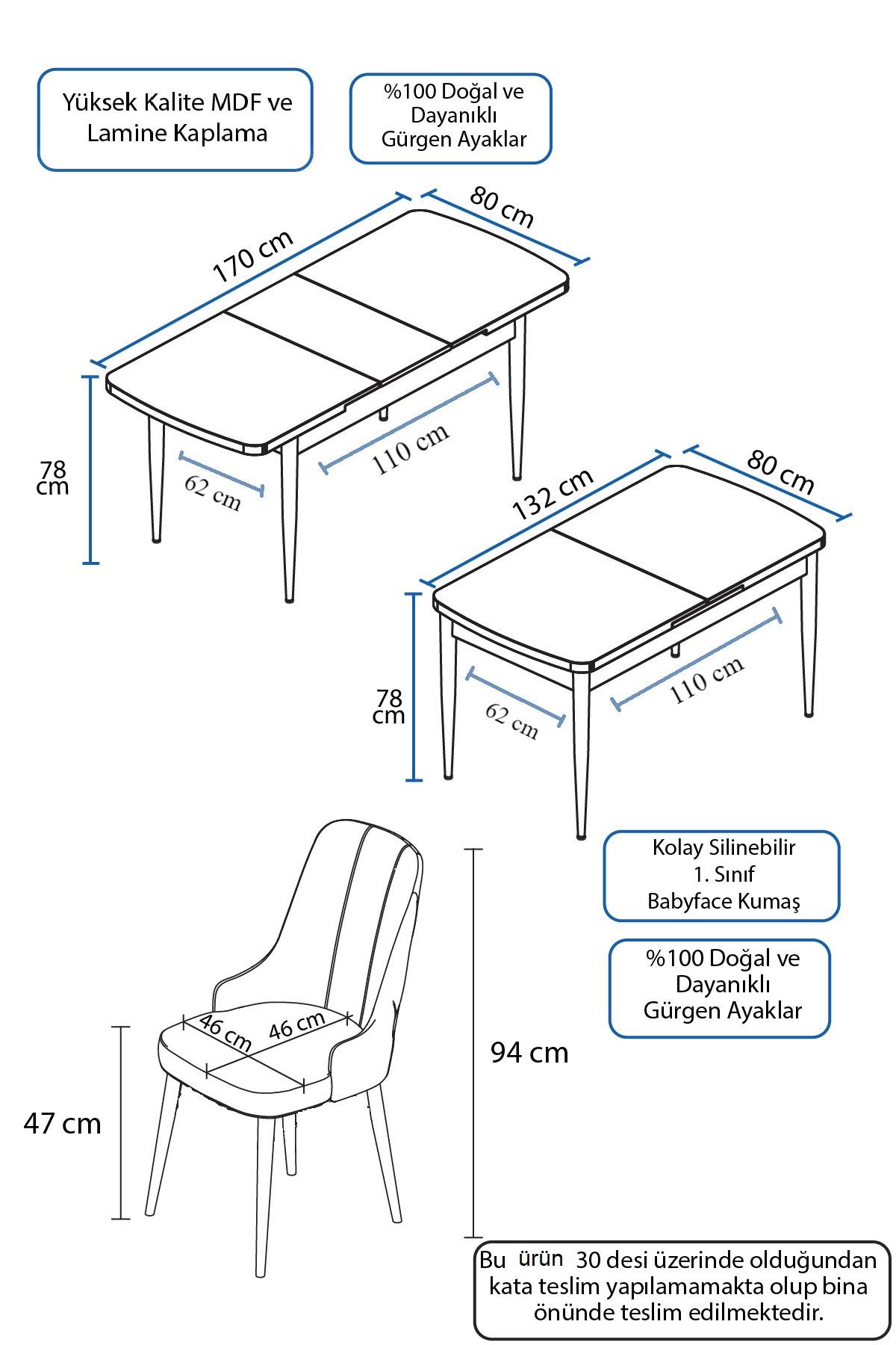Noa Serisi 80x132 Mdf Açılabilir Gümüş Halka Beyaz Masa Ceviz Ayak Masa Takımı Ve 4 Sandalye Ve 1 Bench