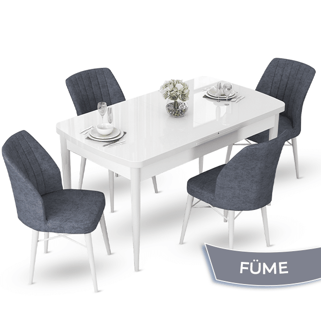 masa beyaz sandalyeler füme ayaklar beyaz