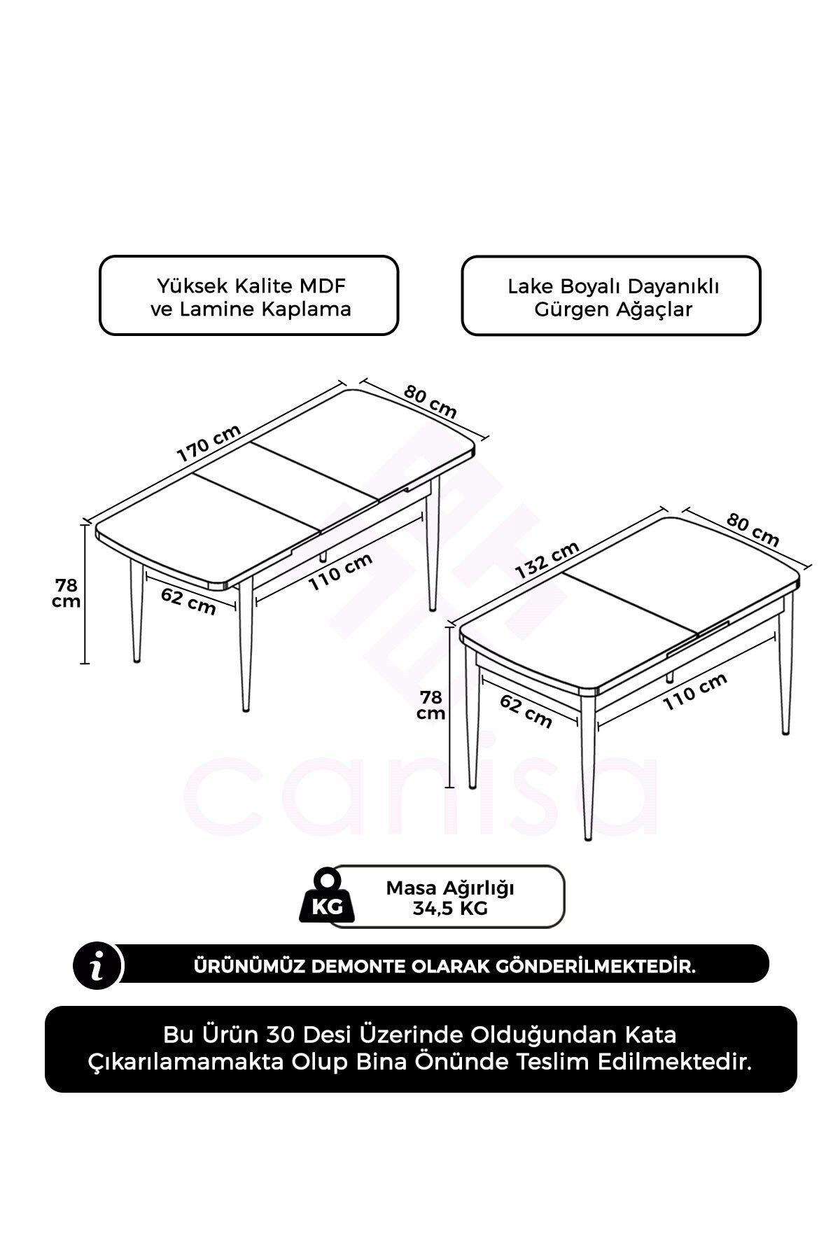 Krem 80x132 Açılabilir MDF Yemek Masası Ceviz Ahşap Ayak