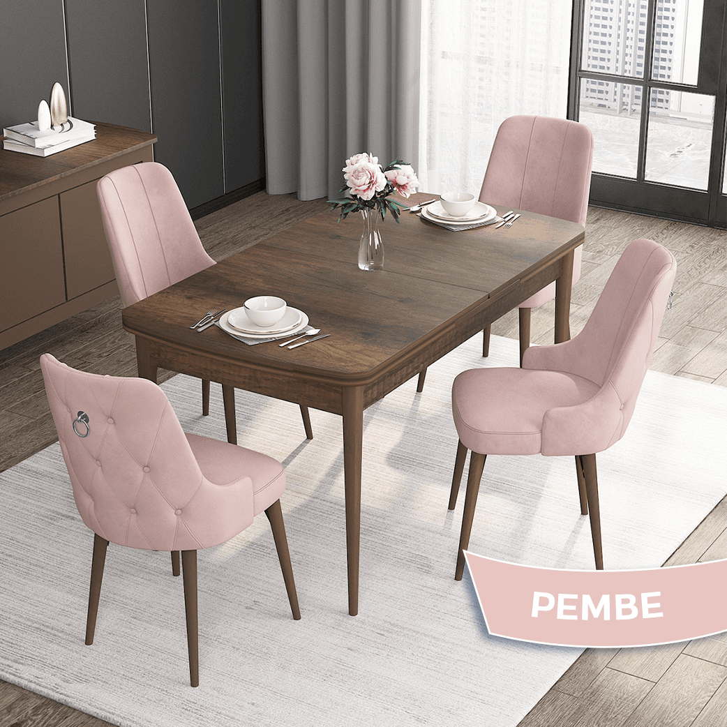 barok ahşap desen masa sandalyeler pembe