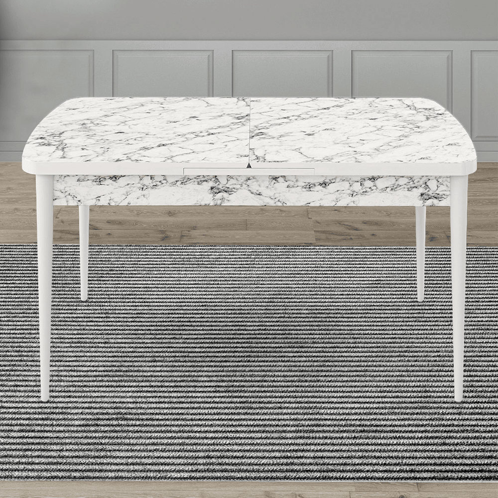 Kar Serisi 80X132 Mdf Açılabilir Beyaz Mermer Desen Masa Takımı Ve 4 Sandalye