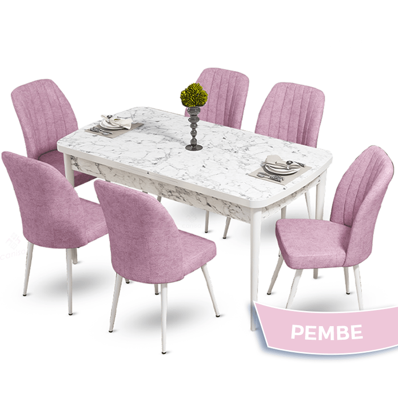 masa beyaz mermer desen sandalye pembee