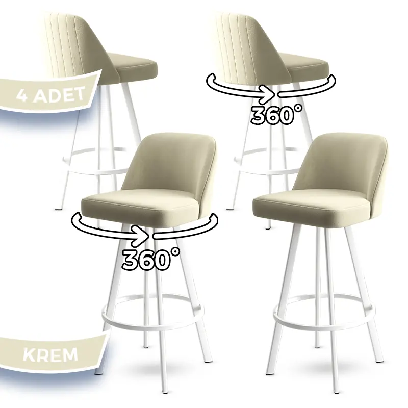 Atex Serisi 4 Adet 360° Döner Ada Bar Sandalyesi Babyface Kumaş