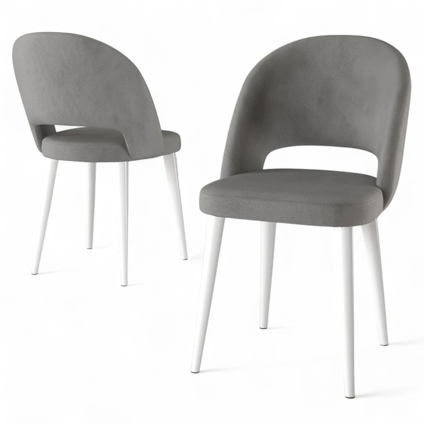 Pane Serisi 2 Adet Mutfak Sandalyesi Babyface Kumaş Beyaz Ayak