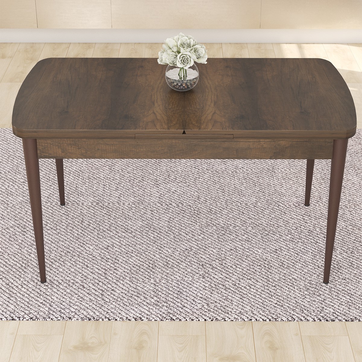 Nef Serisi 70x114 Açılabilir Mdf Barok Ahşap Desen Masa Takımı Ve 6 Sandalye