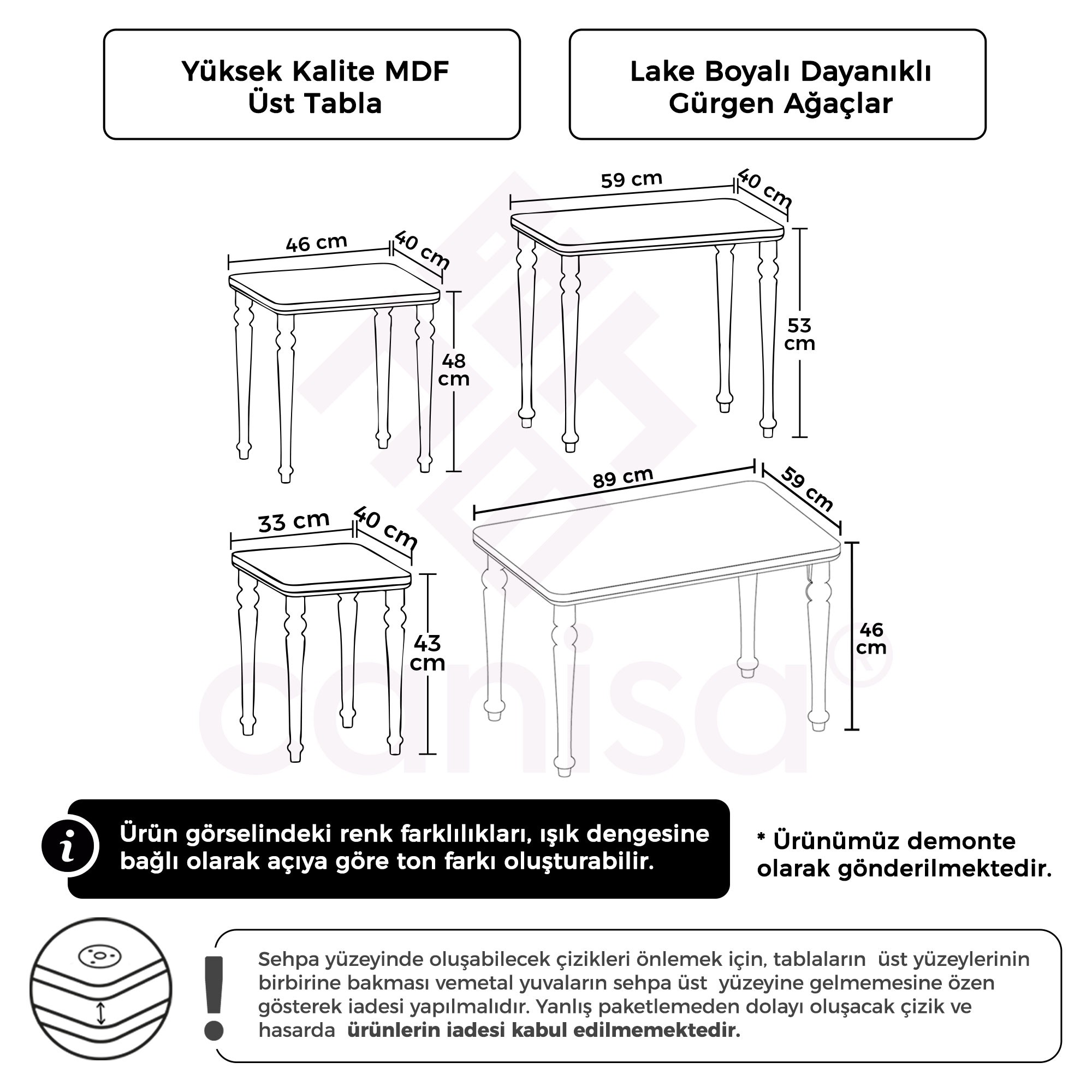 Lora Serisi MDF 3'lü Zigon Sehpa Takımı ve Orta Sehpa