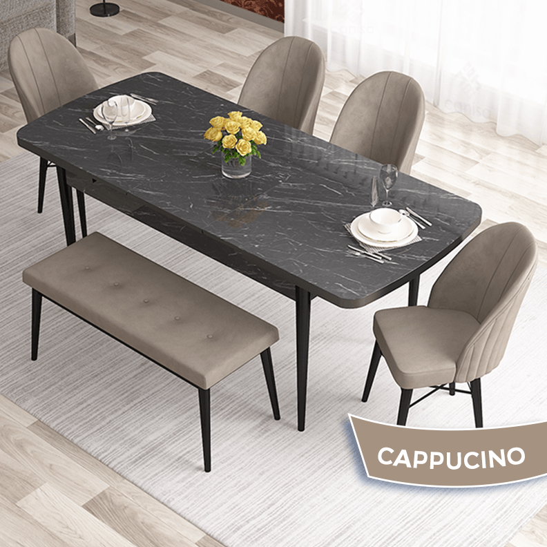 Cappucino Sandalye Siyah Mermer Desen Masa