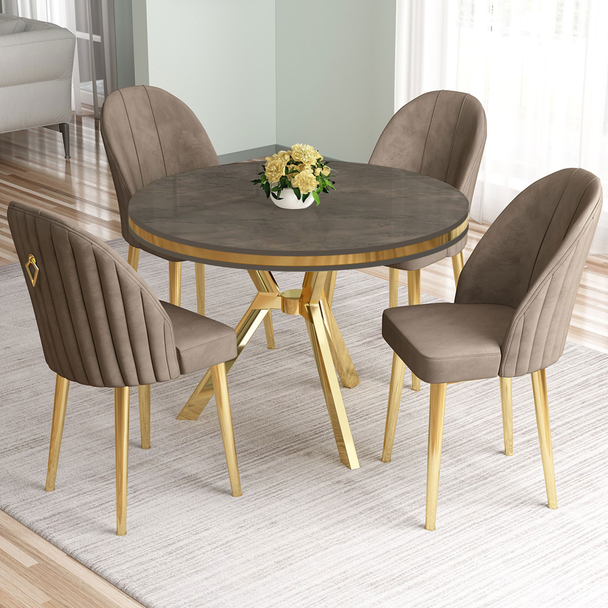 antrasit i̇roni masa sandalye cappucino gold detay