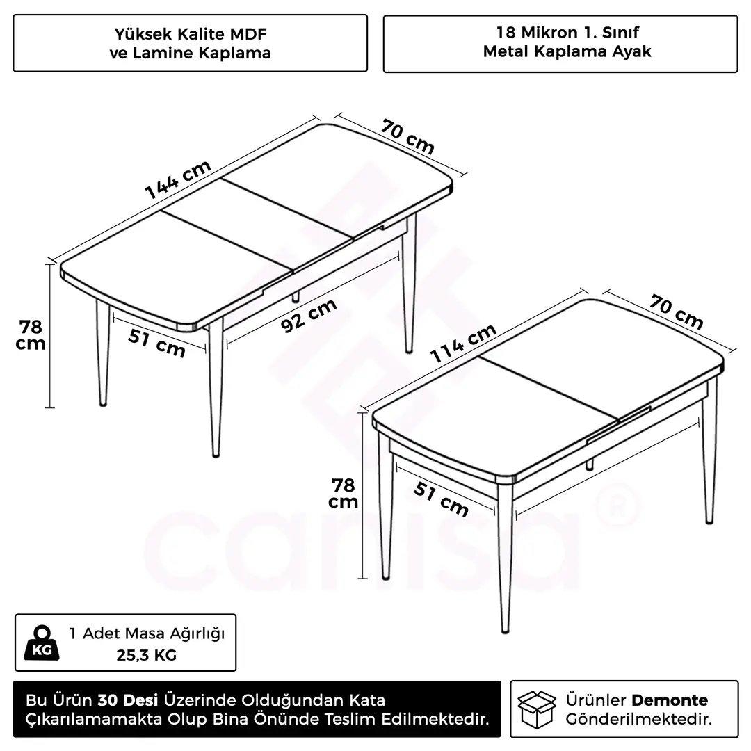 Nira Serisi 70x114 Mdf Açılabilir Krom Detay Mutfak Masası
