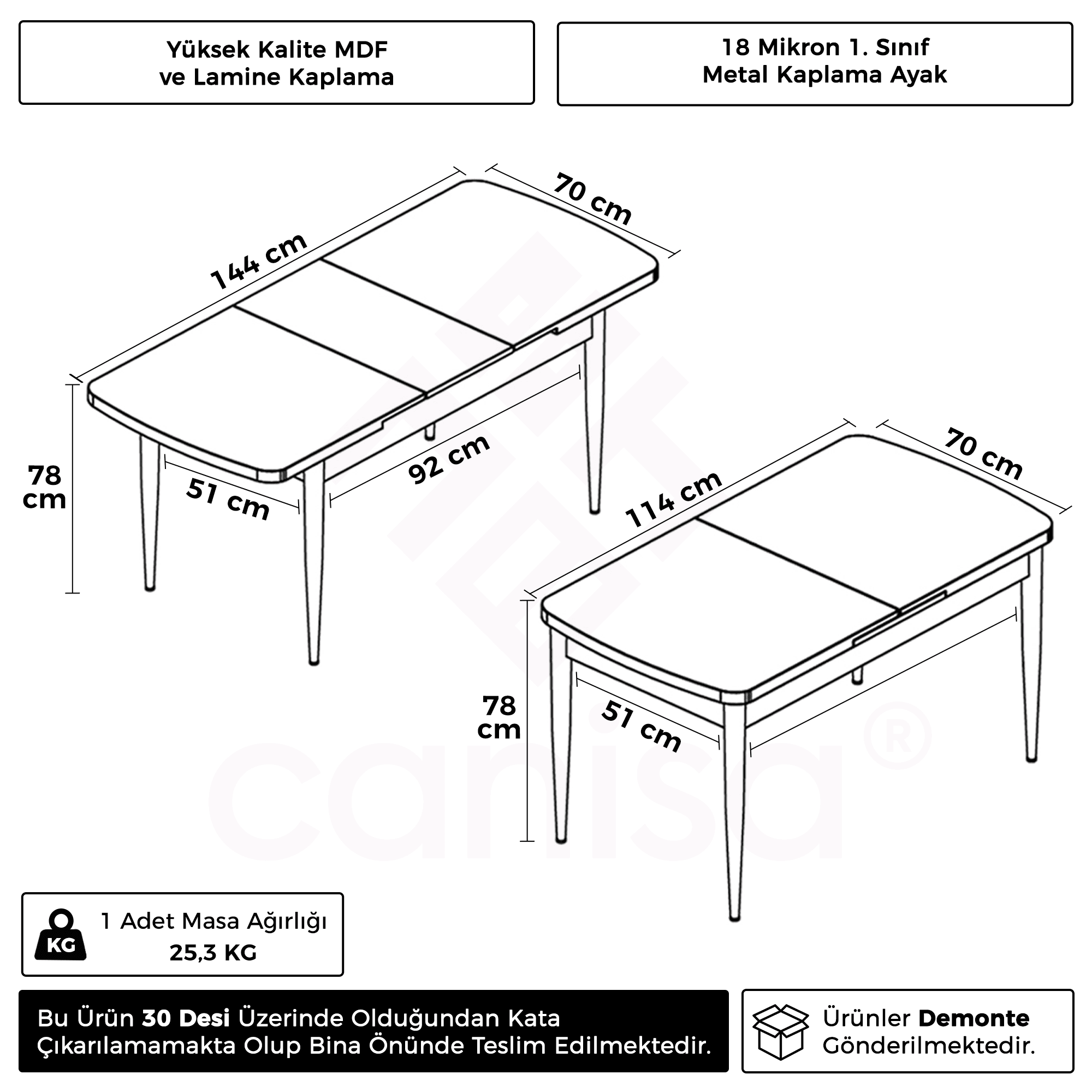 Nira Serisi 70x114 Mdf Açılabilir Krom Detay Mutfak Masası