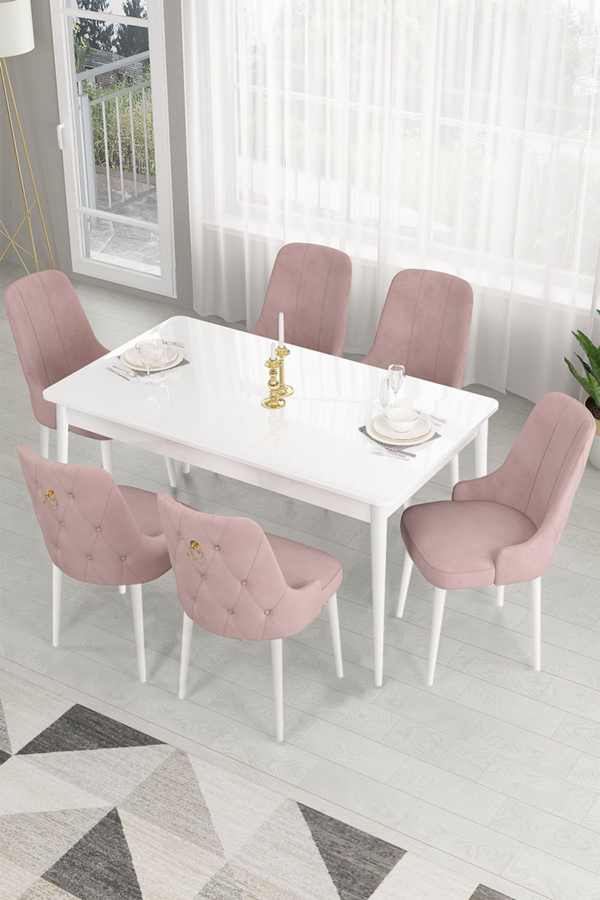 Sandalye Pembe Renk Masa Beyaz