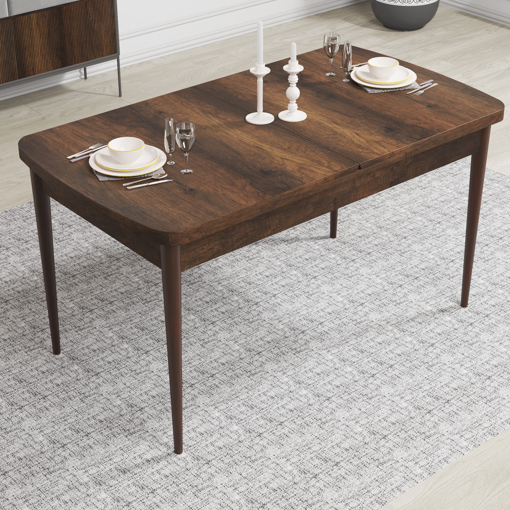 Rio Serisi 80x132 Mdf Açılabilir Barok Ahşap Desen Masa Takımı Ve 6 Sandalye