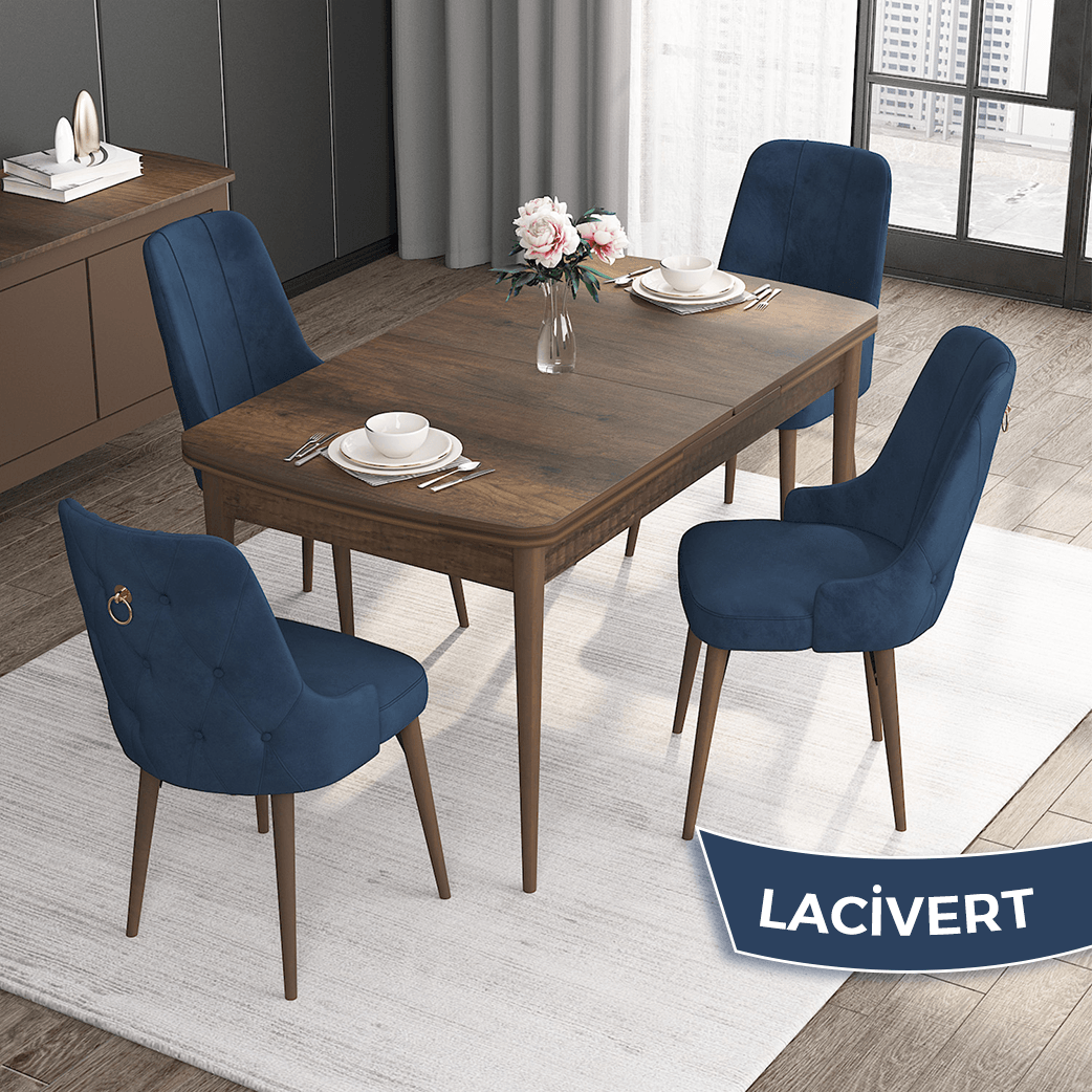 masa barok ahşap sandalyeler lacivert