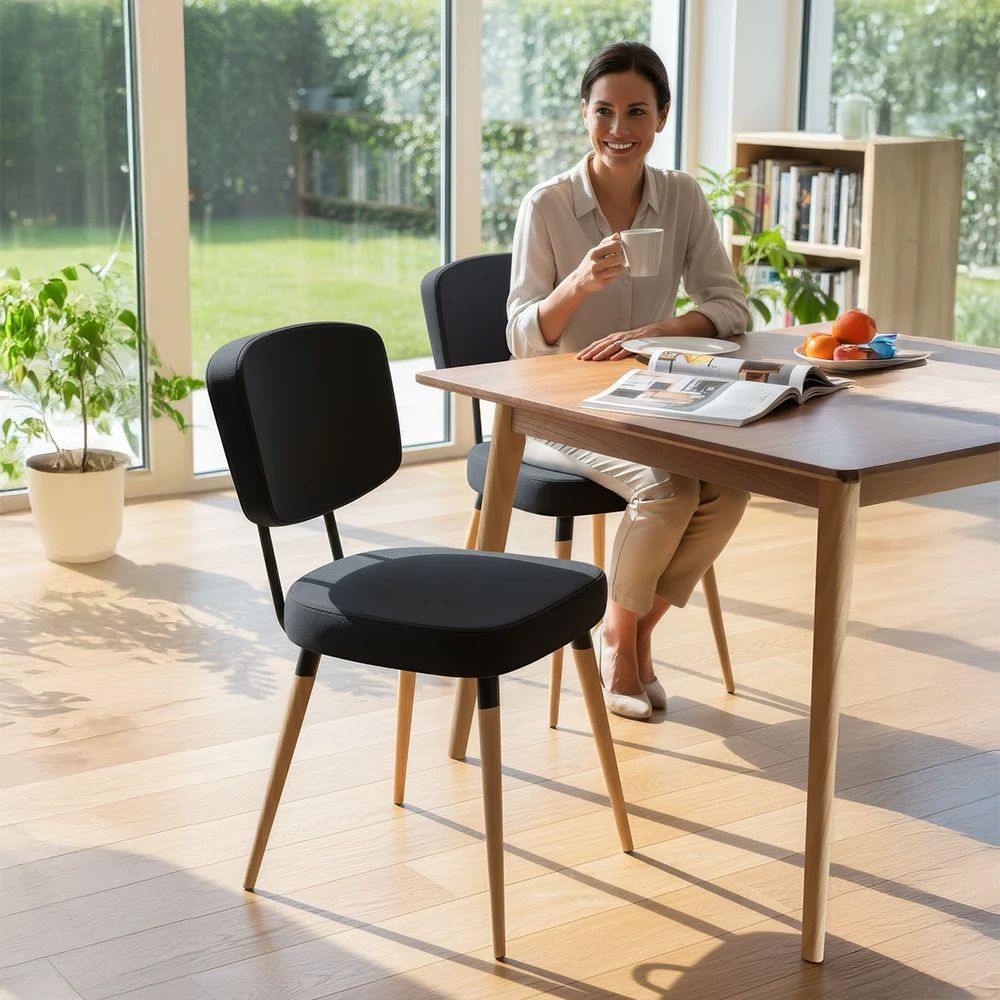 Nubba Serisi 6 adet Mutfak Sandalyesi Gürgen Doğal Ahşap Ayak Siyah Detay