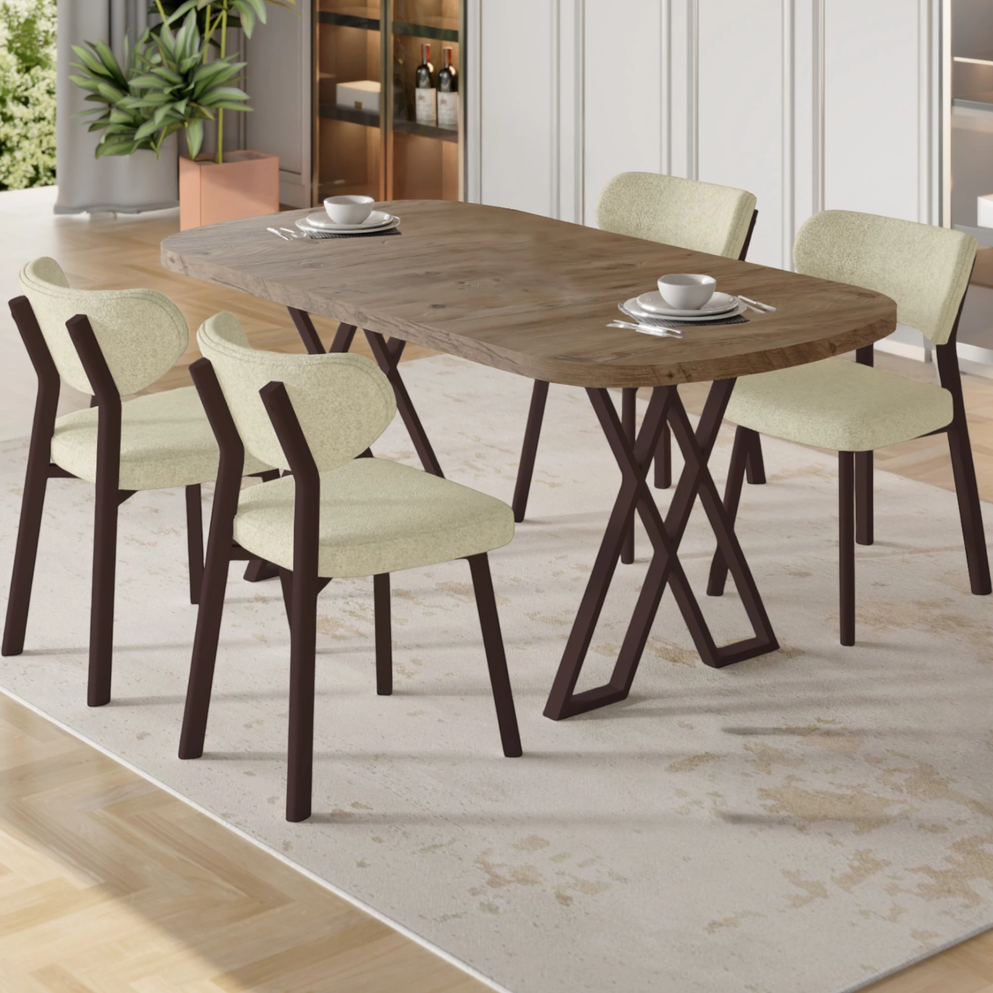 Atlantik Çam Masa Krem Sandalye