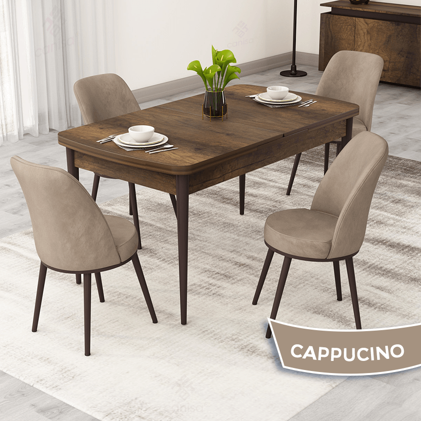 Cappucino Sandalye Barok Ahşap Desen Masa