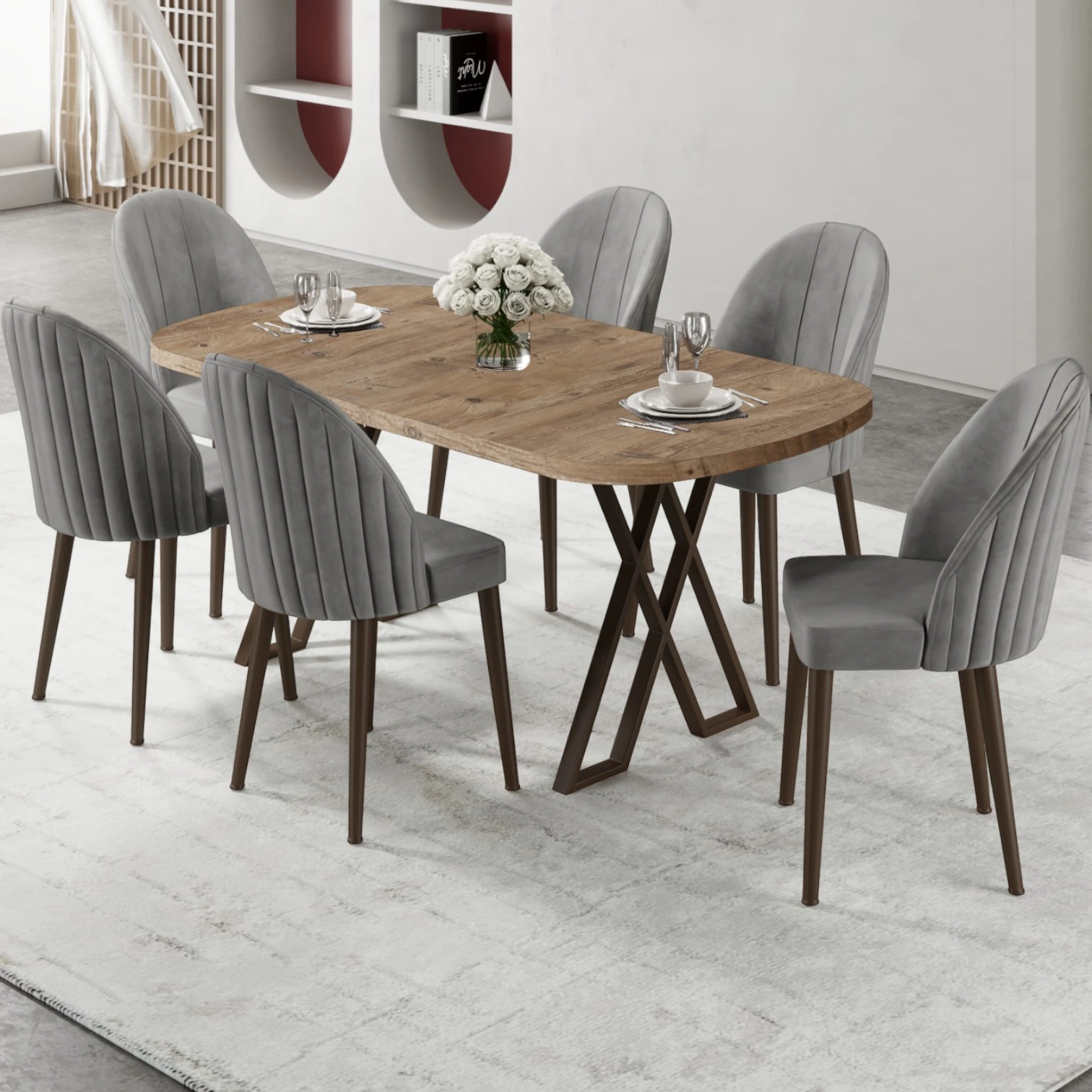 Atlantik Çam Masa Gri Sandalye