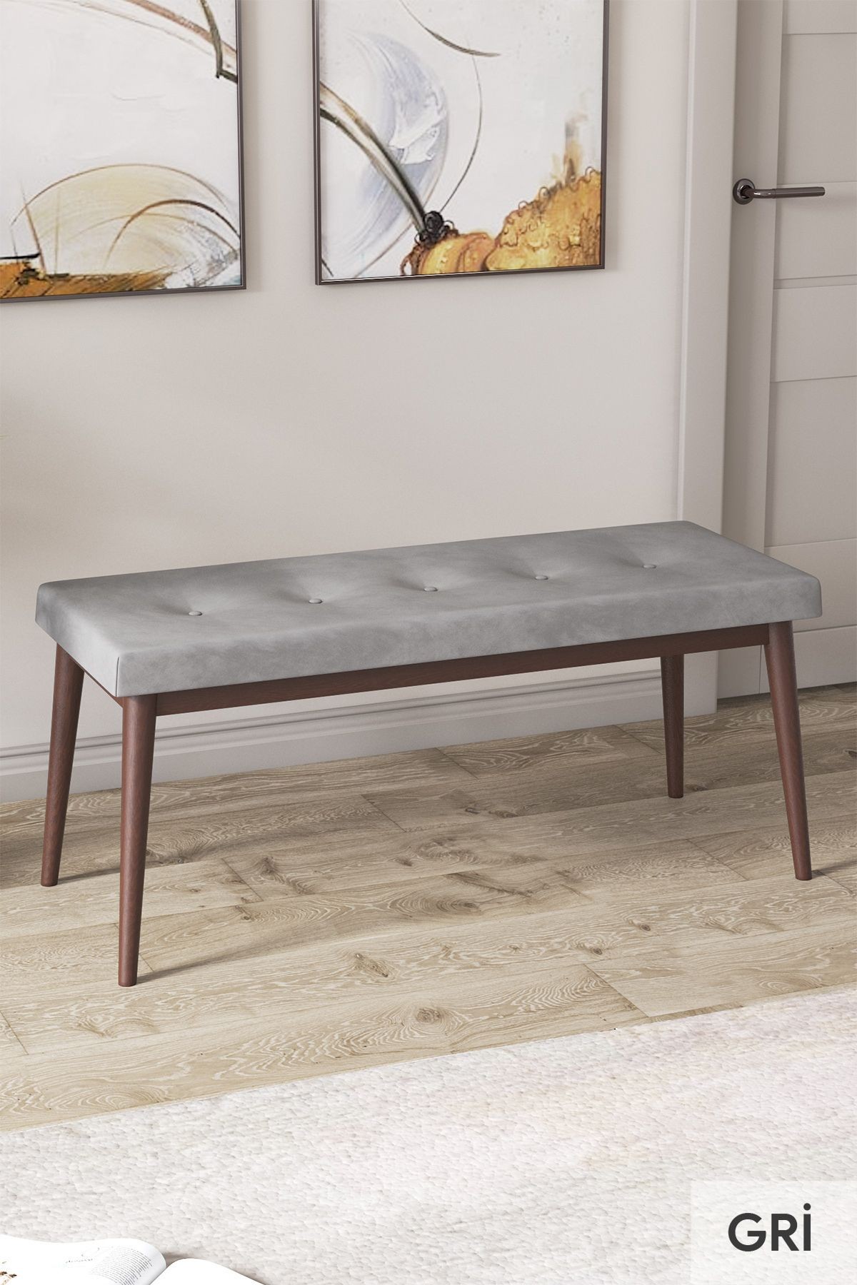 Roy Serisi 80x132 Mdf Açılabilir Beyaz Masa Ceviz Ayak Masa Takımı 4 Sandalye Ve 1 Bench