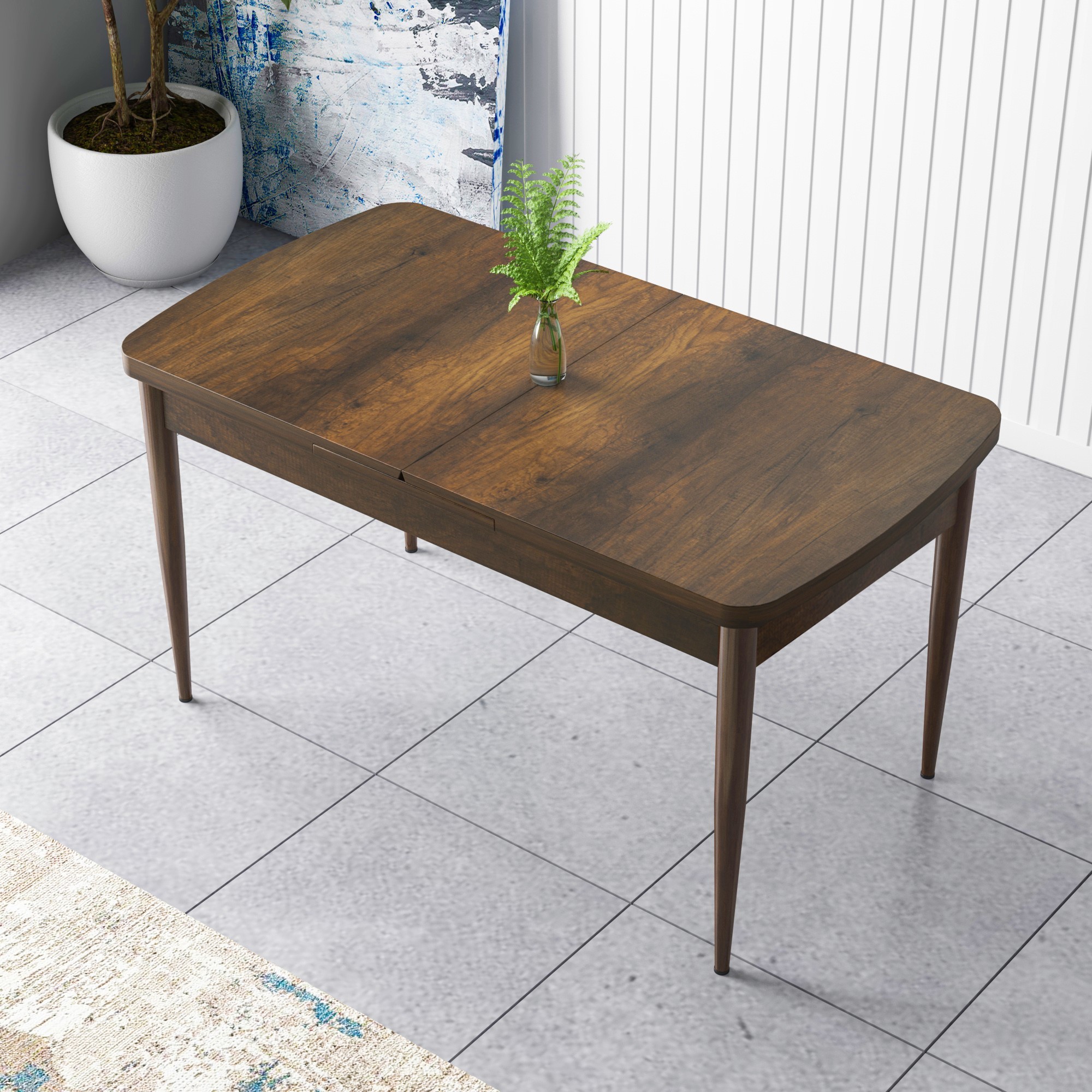 Zen Serisi 80x132 Mdf Açılabilir Barok Ahşap Desen Masa Takımı Ve 4 Sandalye