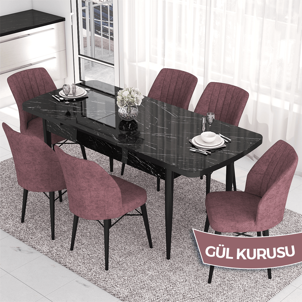 masa siyah mermer desen sandalyeler gülkurusuu