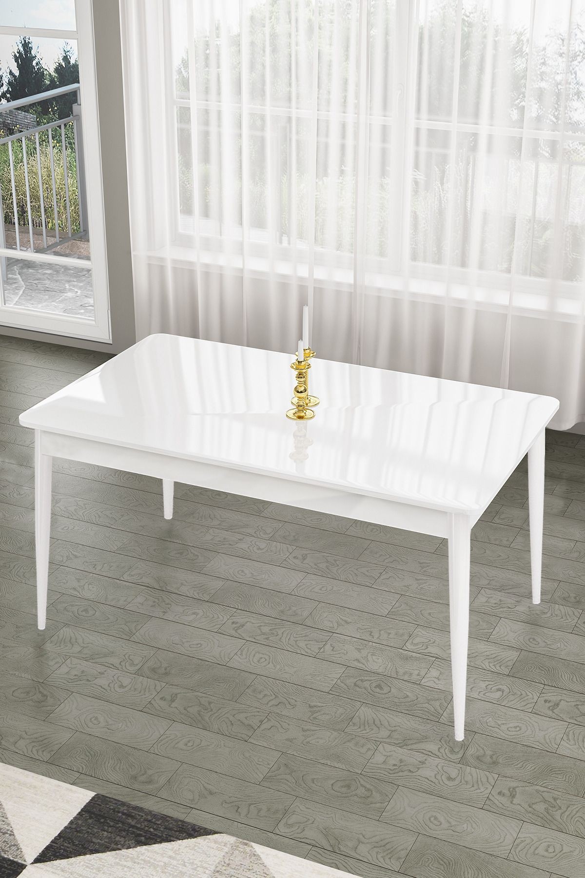 Lav Serisi 80x130 Sabit Beyaz Masa Takımı 4 Sandalye Ve 1 Bench