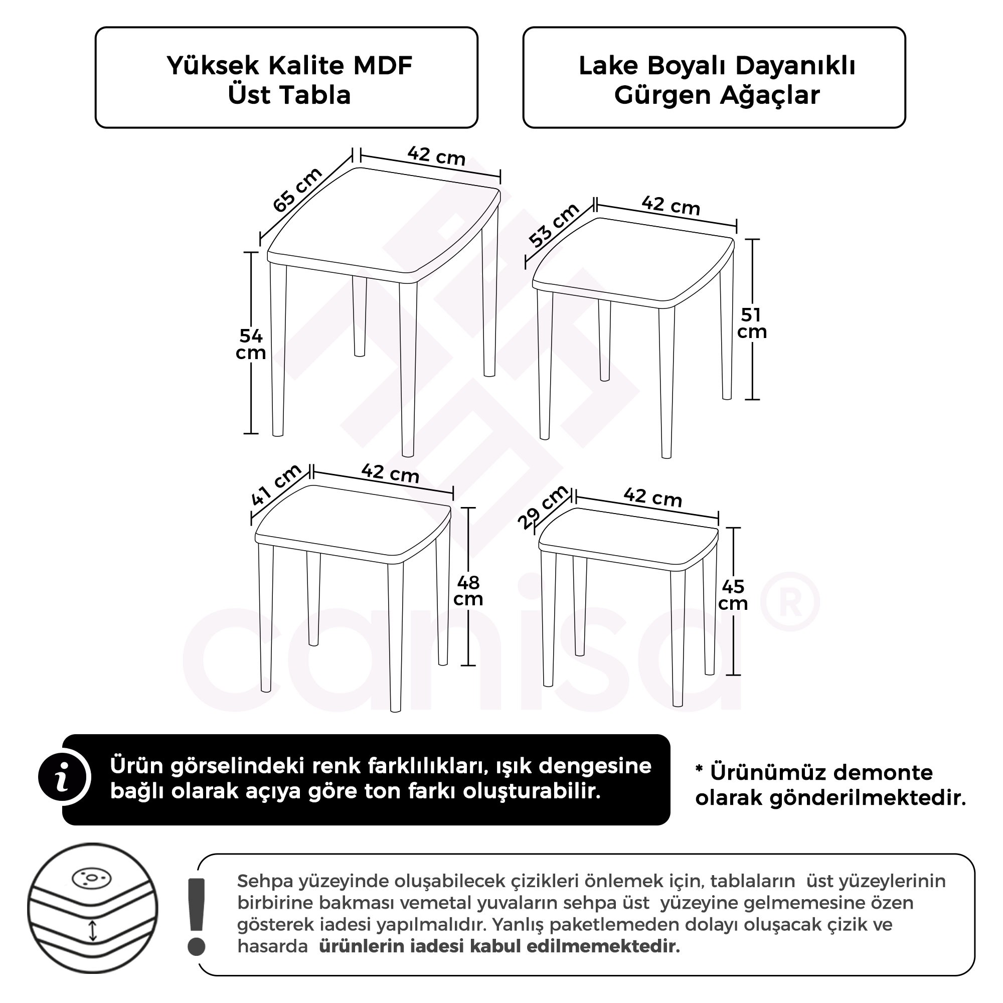 Nirwa Serisi MDF 4'lü Zigon Sehpa Takımı