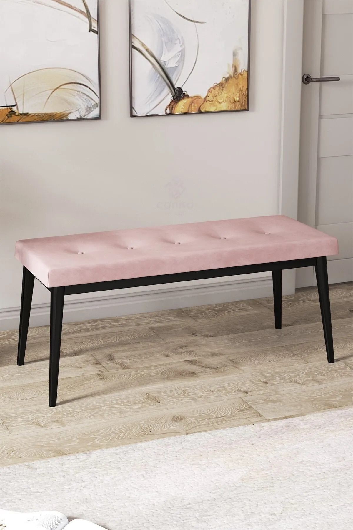 Arwen Serisi Bench, Gürgen Tam Isleket, 1.sınıf Babyface Kumaş , Pembe Bench, Siyah Ayak