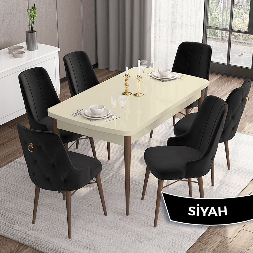 masa krem ayaklar ceviz sandalye siyah