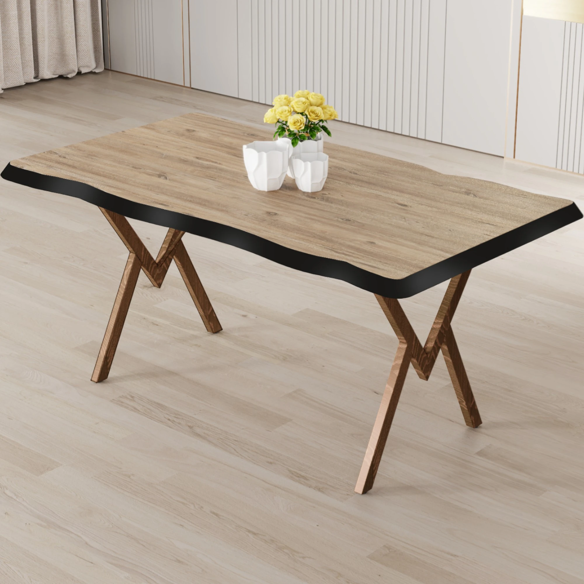 Akort Serisi MDF Sabit 80x130 Atlantik Çam Mutfak Masası Takımı 4 Sandalye