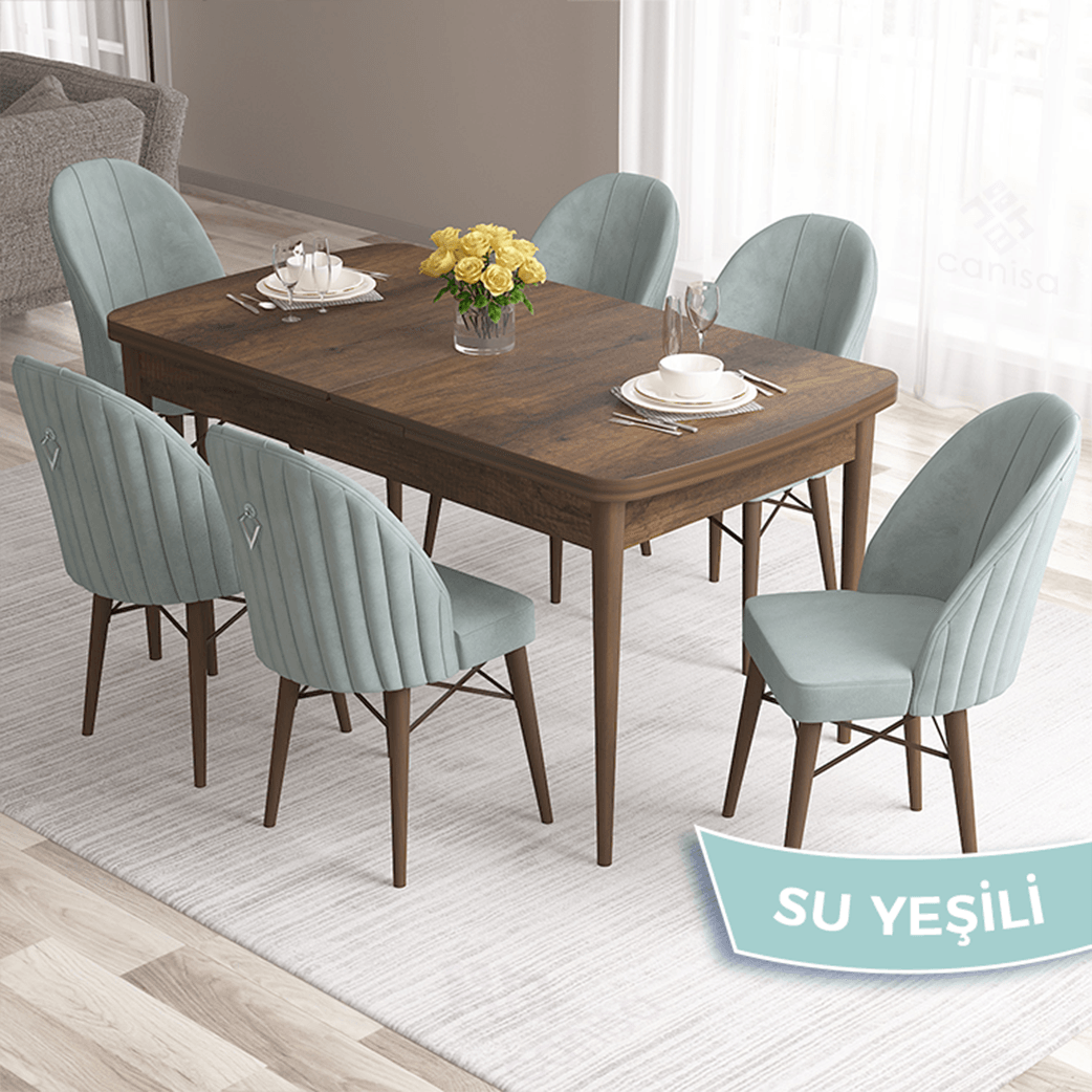 masa barok ahşap desen sandalye su yeşili