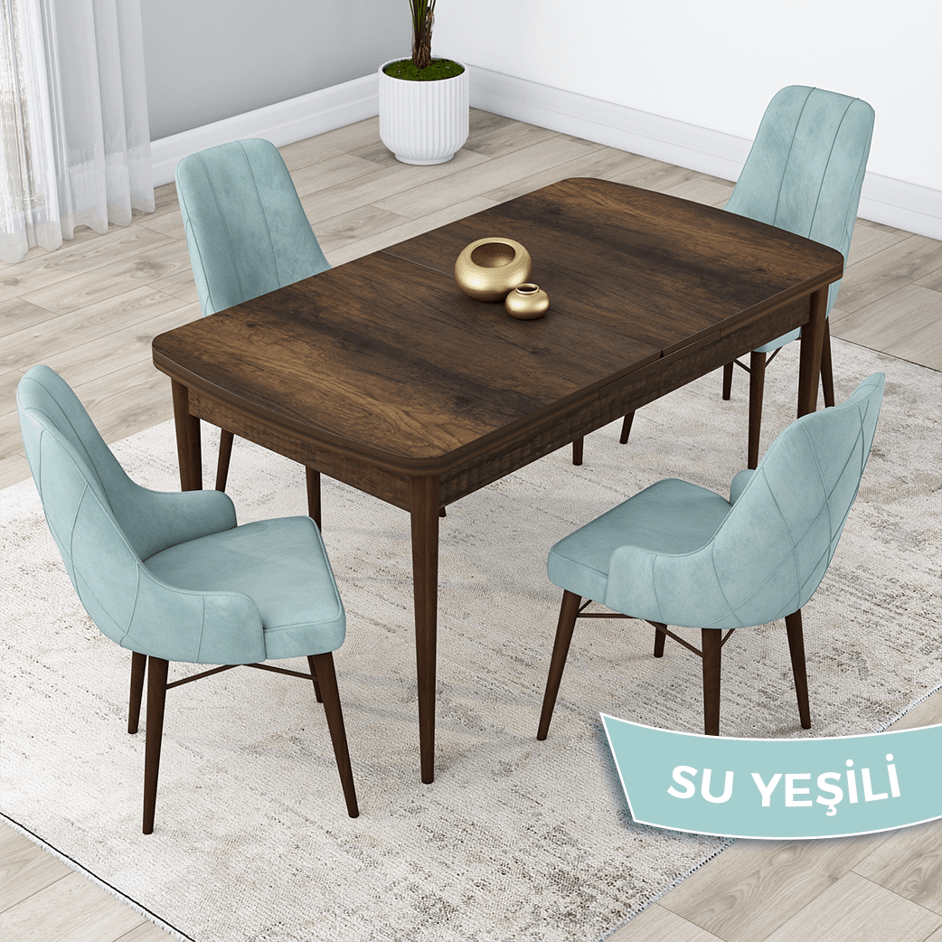 masa barok ahşap desen sandalye su yeşili