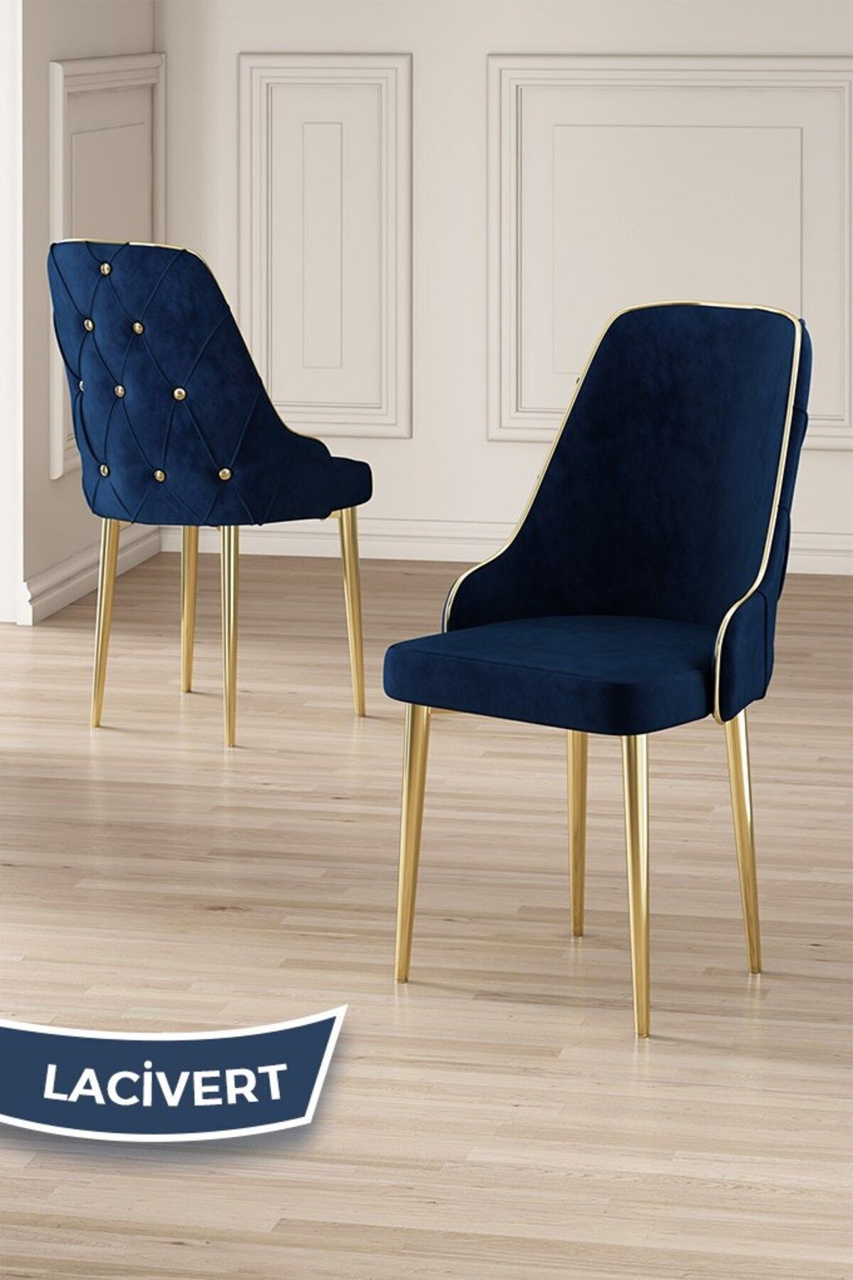 Vae Serisi 90x160 Lak Panel Beyaz Mermer Desen Masa ve 6 Sandalye Gold Kaplama Ayak