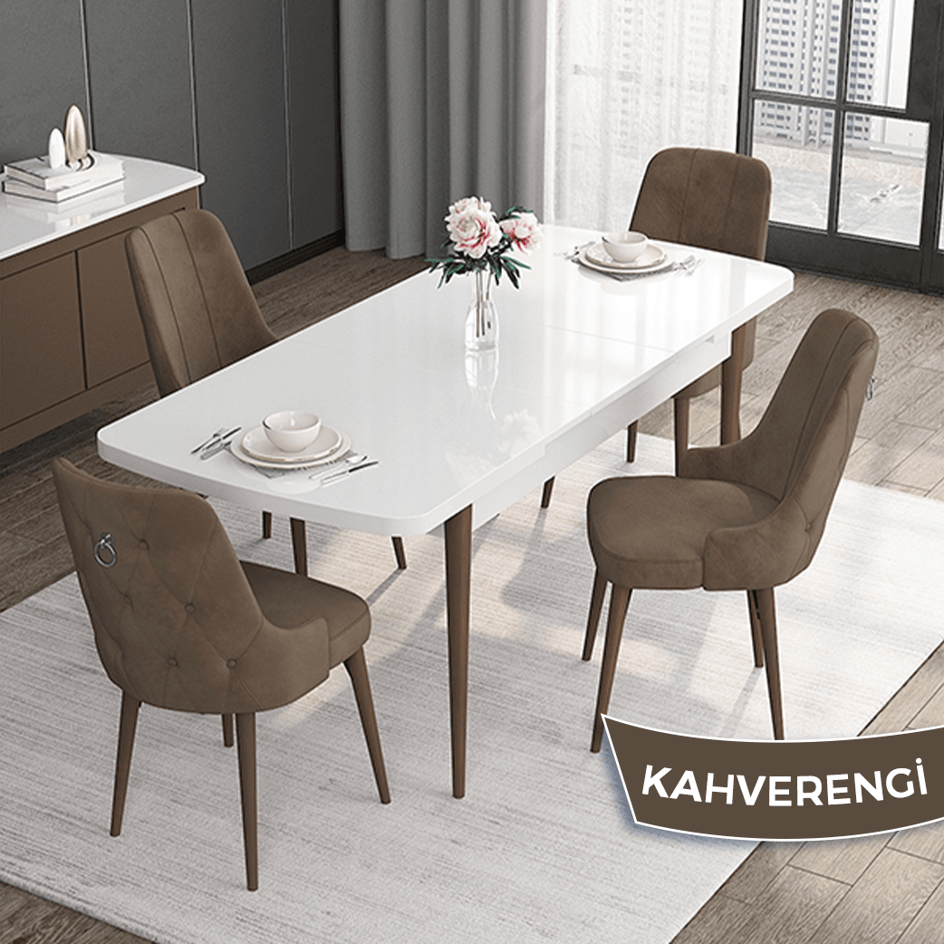 Siyah mermer desen masa Kahverengi Sandalye