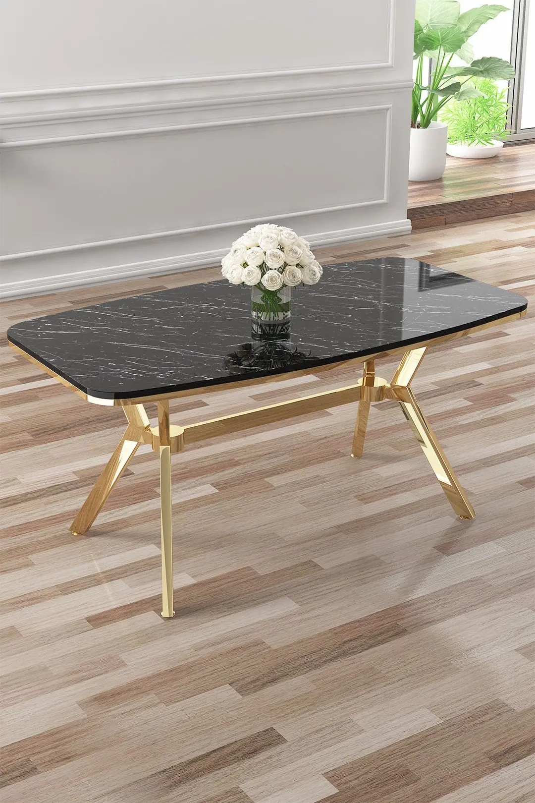 Esla Serisi 90x160 Lak Panel Sonata Masa ve 6 Sandalye Gold