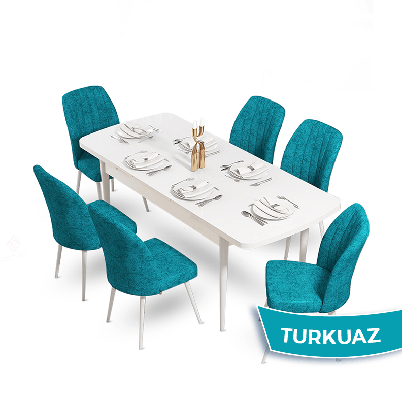 masa beyaz sandalyeler turkuaz
