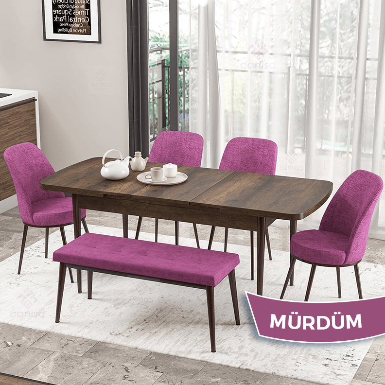 masa barok sandalye ve bench mor