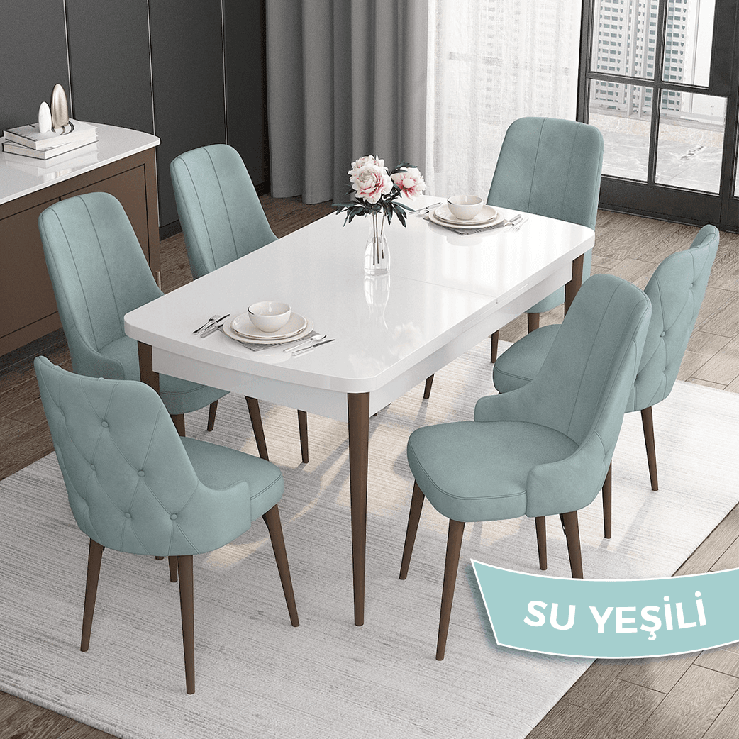 masa beyaz sandalye su yeşilii