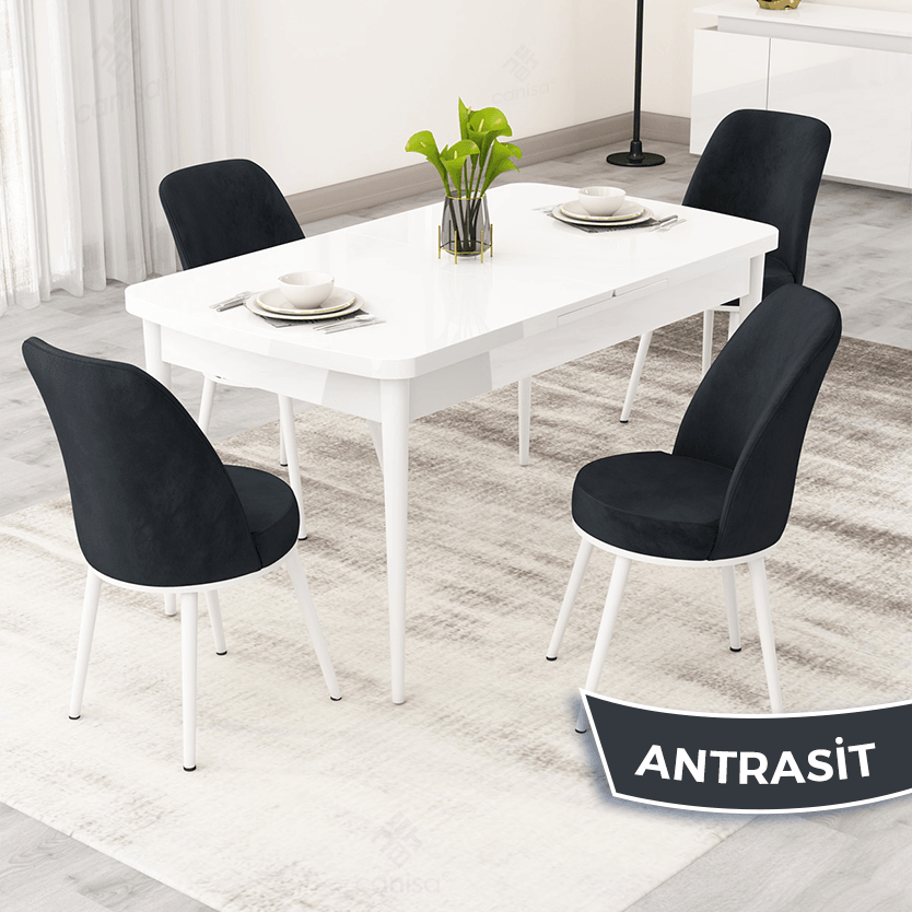 beyaz masa sandalye antrasit
