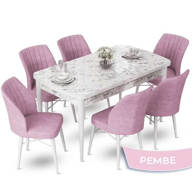 masa beyaz sandalyeler pembe