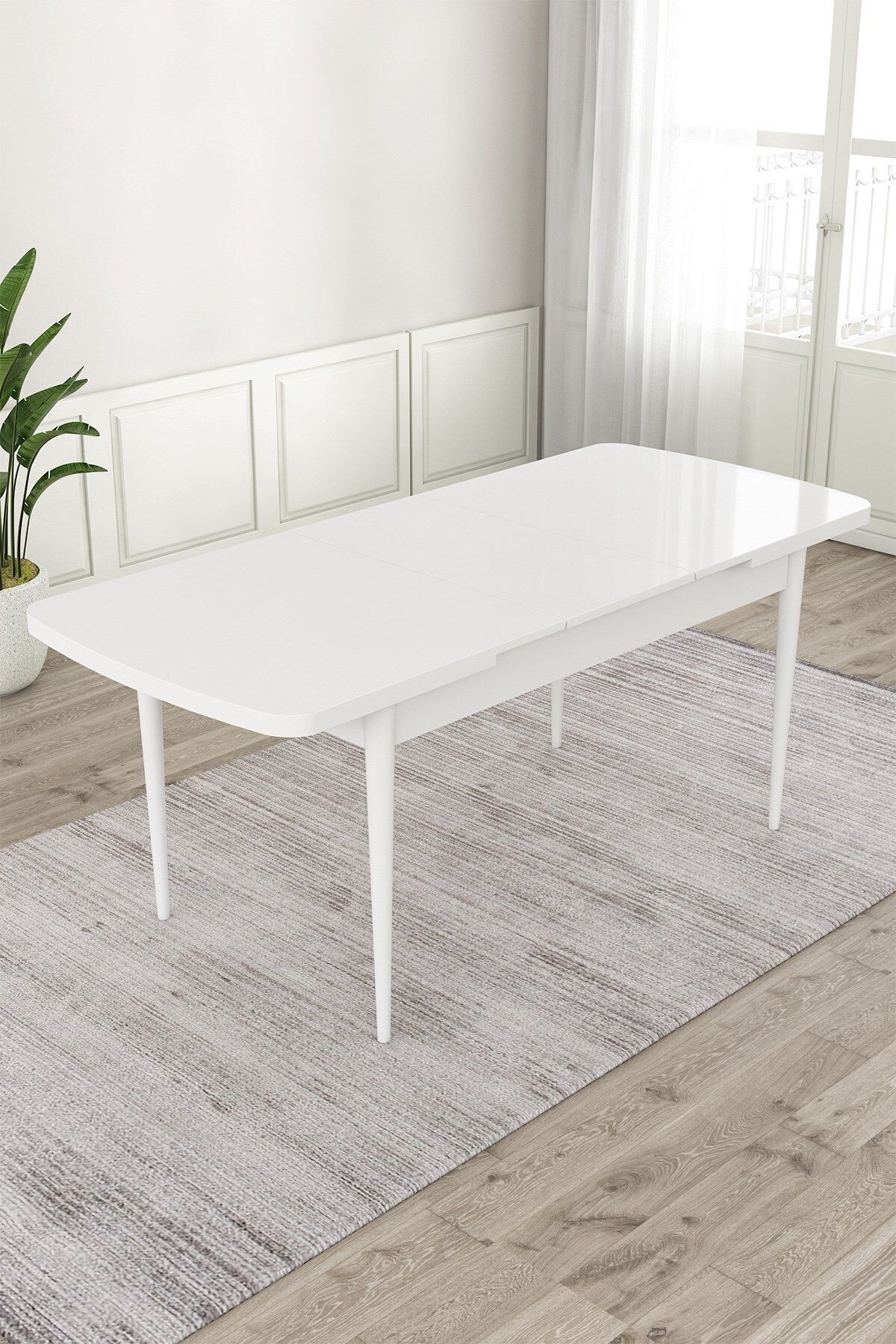 Exve Serisi 80x132 Açılabilir Beyaz Masa Takımı ve 6 Sandalye